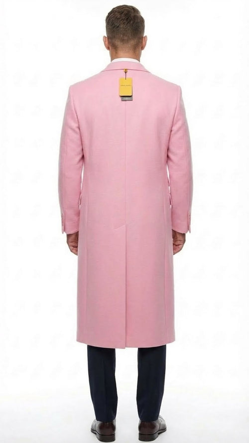 Men’s Pink Wool Blend Long Overcoat - Slim Fit Tailored Winter Coat - Carcoat - Topcoat by USA Men's Outlet