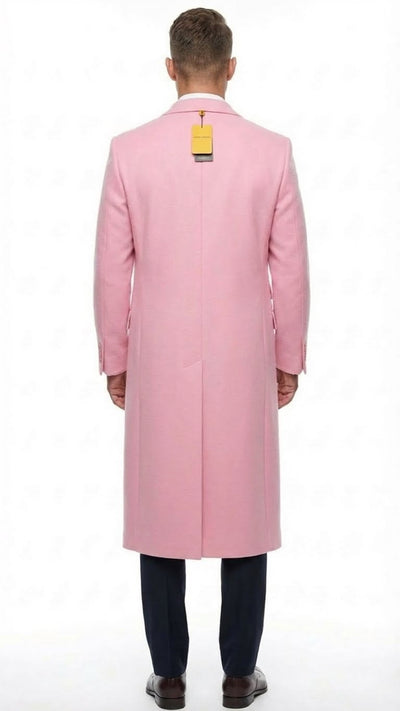 Men’s Pink Wool Blend Long Overcoat - Slim Fit Tailored Winter Coat - Carcoat - Topcoat by USA Men's Outlet