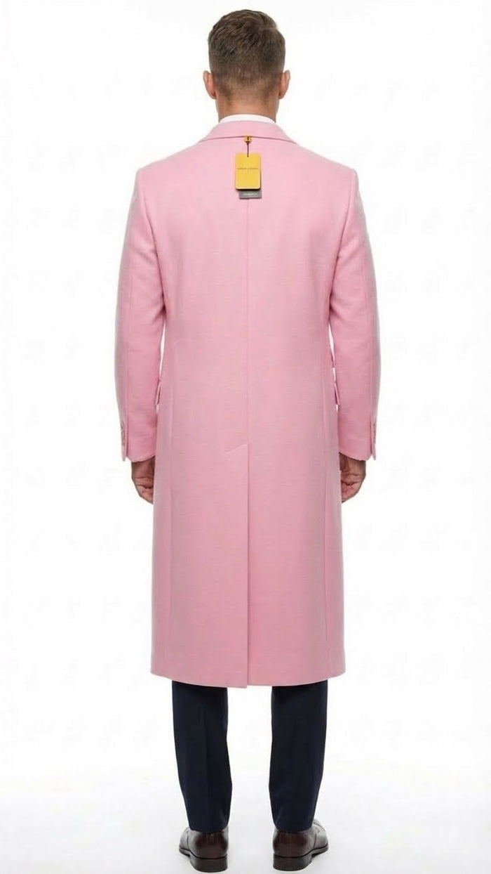 Men’s Pink Wool Blend Long Overcoat - Slim Fit Tailored Winter Coat - Carcoat - Topcoat by USA Men's Outlet