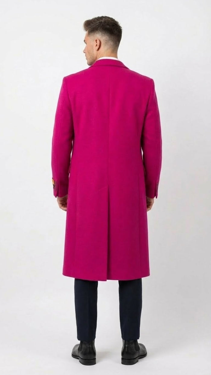 Men’s Hot Pink Wool Blend Overcoat - Topcoat Carcoat Winter Fabric by USA Men's Outlet