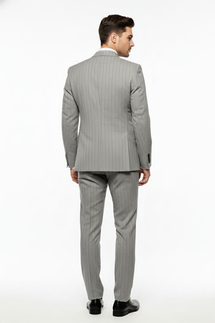 Men’s Grey and Black Pinstripe Double-Breasted Suit - 1920s Gangster Vintage Looking suit By Rossiman USA Men's Outlet