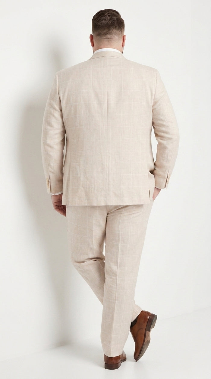 Men’s Big and Tall Beige Linen Suit – Summer Wedding and Formal 2-Piece Suit