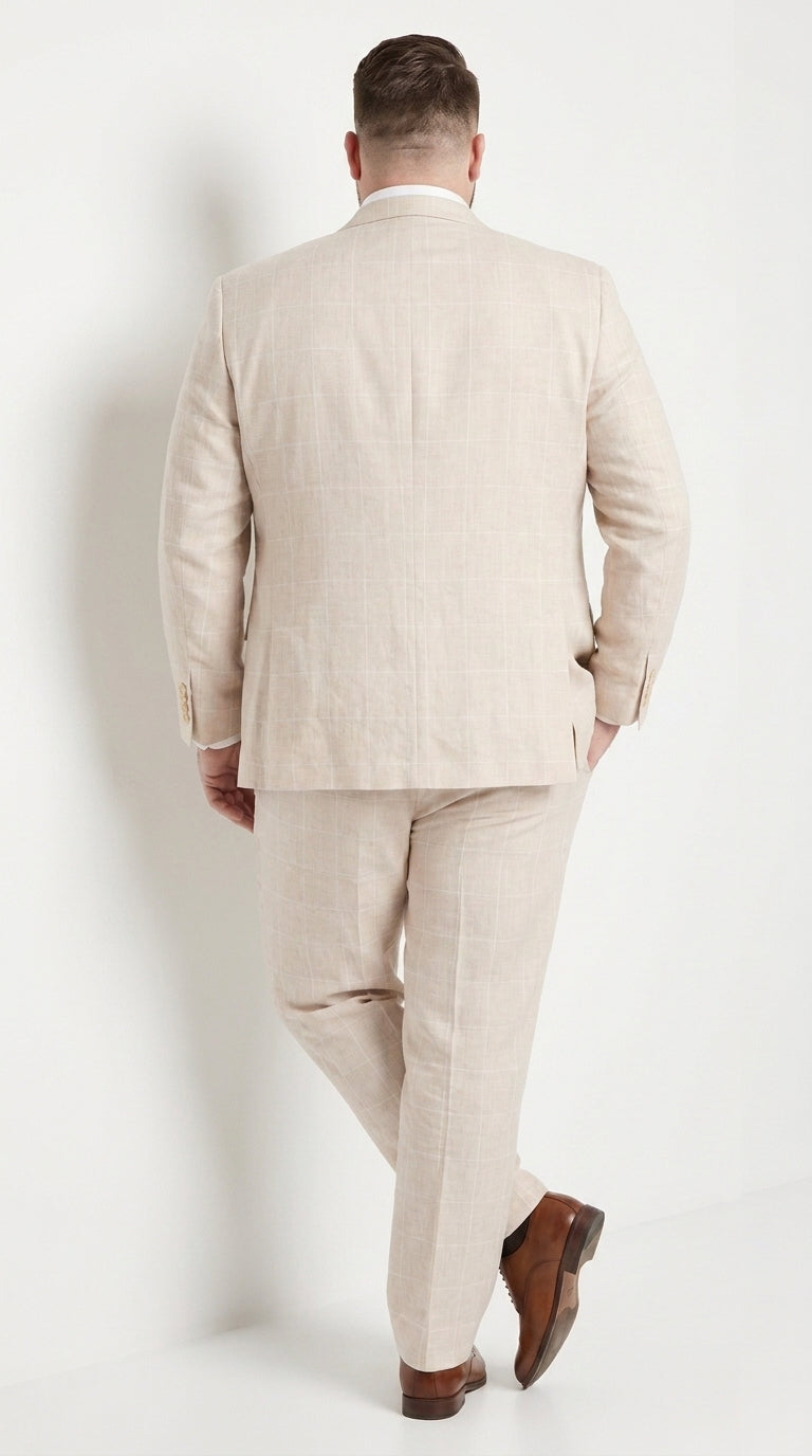 Men’s Big and Tall Beige Linen Suit – Summer Wedding and Formal 2-Piece Suit