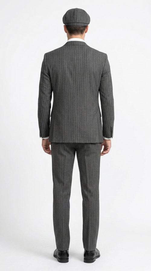 Men’s Thomas Shelby Peaky Blinders Gray Wool Suit Out fit Charcoal Grey Pinstripe 3-Piece  Vintage 1920s Suit