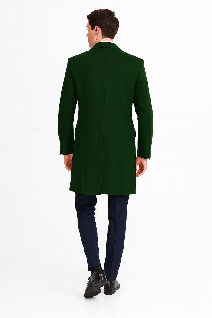 Mens Dark Green Wool Overcoat - Classic Long Coat for Formal and Casual Style by USA Men's Outlet