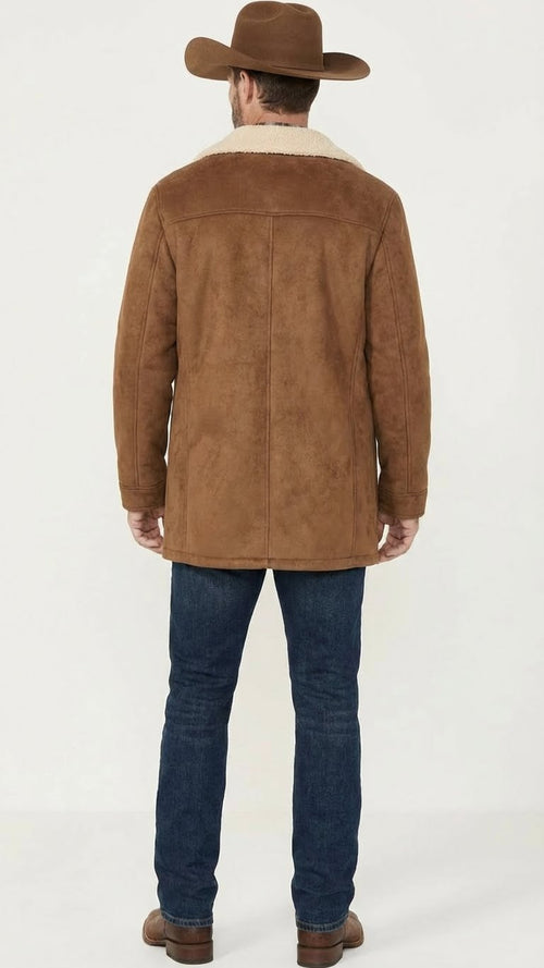 Saco Vaquero Men’s Brown Western Faux Suede Blazer Coat – Cowboy Style Long Jacket for Wedding, Party and Special Events