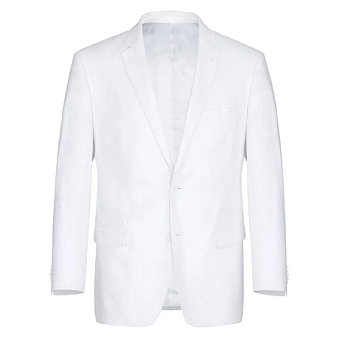 Mens Basic Two Button Classic Fit Linen Summer Suit in White