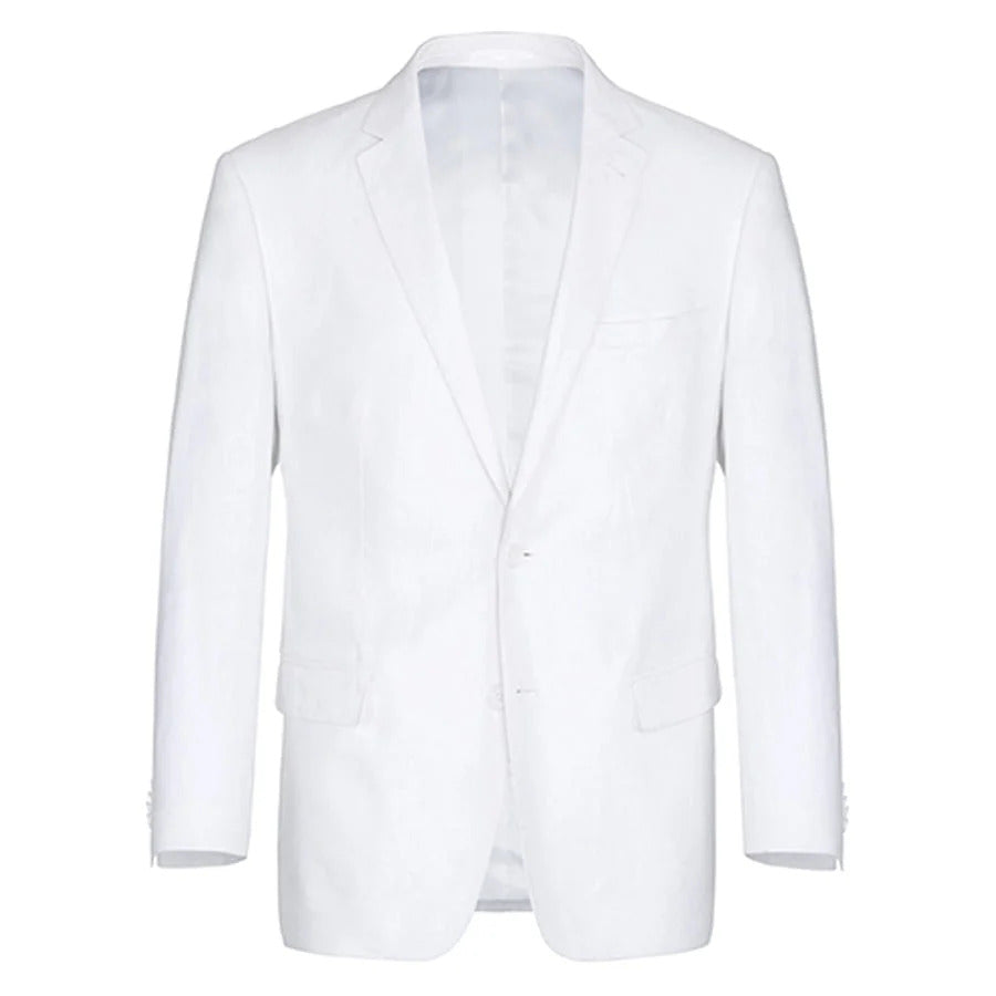 Mens Basic Two Button Classic Fit Linen Summer Suit in White