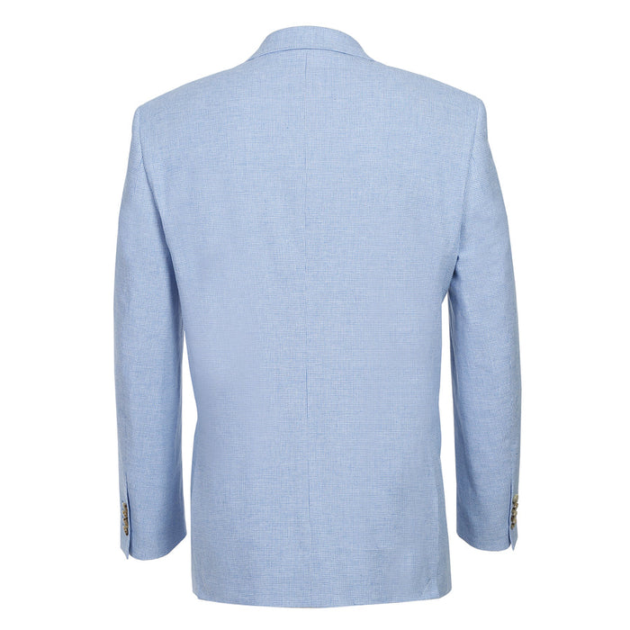 Mens Classic Two Button Linen & Cotton Summer Sport Coat Blazer in Sky Blue Houndstooth