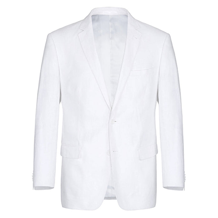 Mens Basic Two Button Classic Fit Linen Summer Suit in White