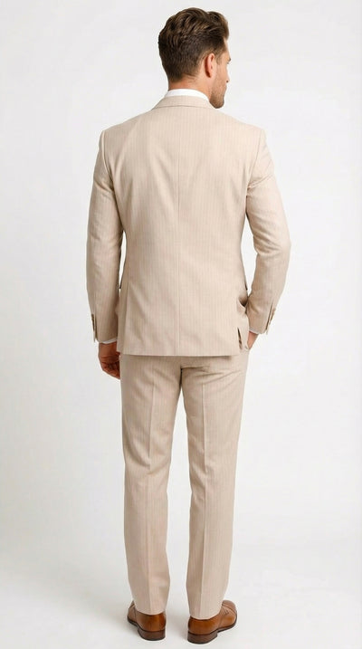 Vitali Men’s Natural Beige Pinstripe Suit – Summer Tan Pinstripe  Weddings and Business Wear