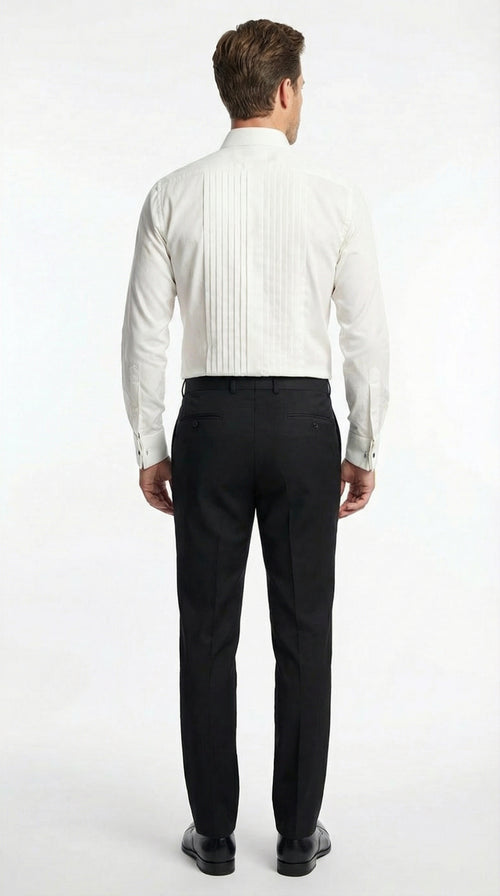 Men’s Ivory Cream Off White  Pleated Tuxedo Dress Shirt | French Cuff Formal Wedding Shirt