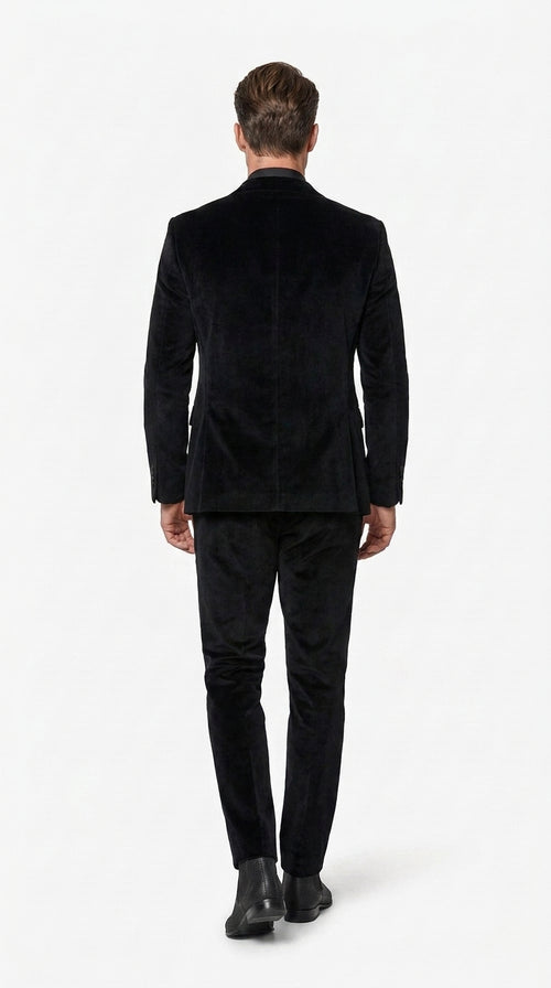 Men’s Black Velvet Tuxedo Suit – Peak Lapel Wedding, Prom and Formal Evening Velvet Pants