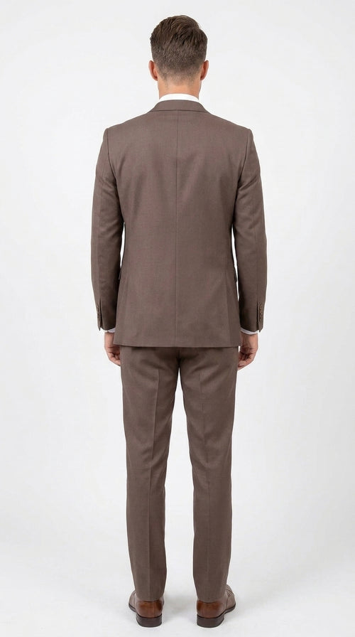 Men’s Zagarie Brand Light Brown Mocha 3-Piece Wool Suit – Modern Wedding, Business and Formal Suit with Pick Stitching