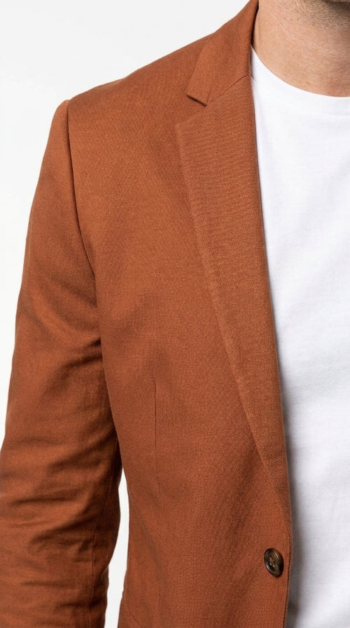 Men’s Dark Burnt Orange 2-Button Blazer – Modern Sport Coat for Wedding, Business and Casual Wear