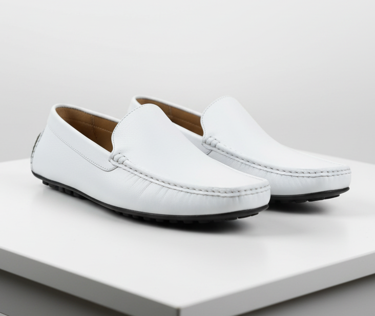 Men’s Mundo White Leather Loafers - Classic Slip-On Dress Shoes for Casual and Formal Wear by USA Men's Outlet