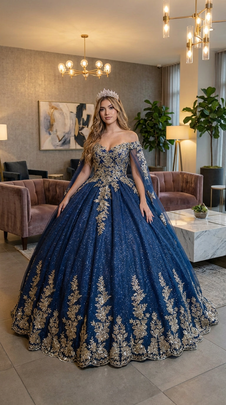 Layla K LK221 Cape Sleeves Corset Embroidered Quinceañera Ball Gown