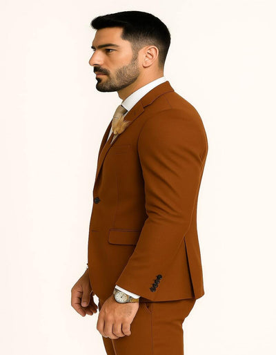 Men’s Rust Brown Wedding Suit – Modern Slim Fit Groom Suit for Fall Outdoor Ceremonies