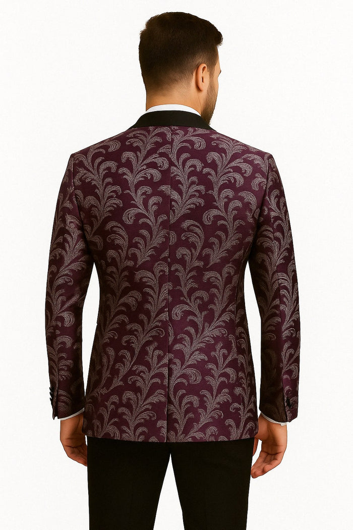 Mens Purple and White Paisley Floral Brocade Tuxedo Jacket - Suit with Satin Lapel Wtih Black Pants by USA Men's Outlet