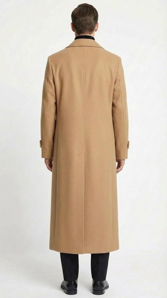 Men’s Full-Length Camel Overcoat – Classic Long Microfiber-Blend Coat for Winter and Formal Wear Maxi Duster Coat