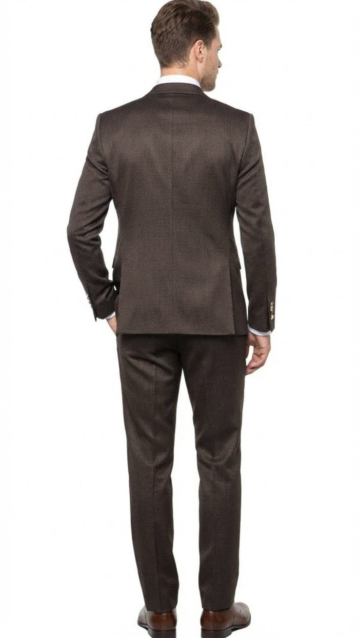Men’s Chocolate Brown Textured 3-Piece Suit - Luxury Double-Breasted Vest Formal Set by USA Men's Outlet