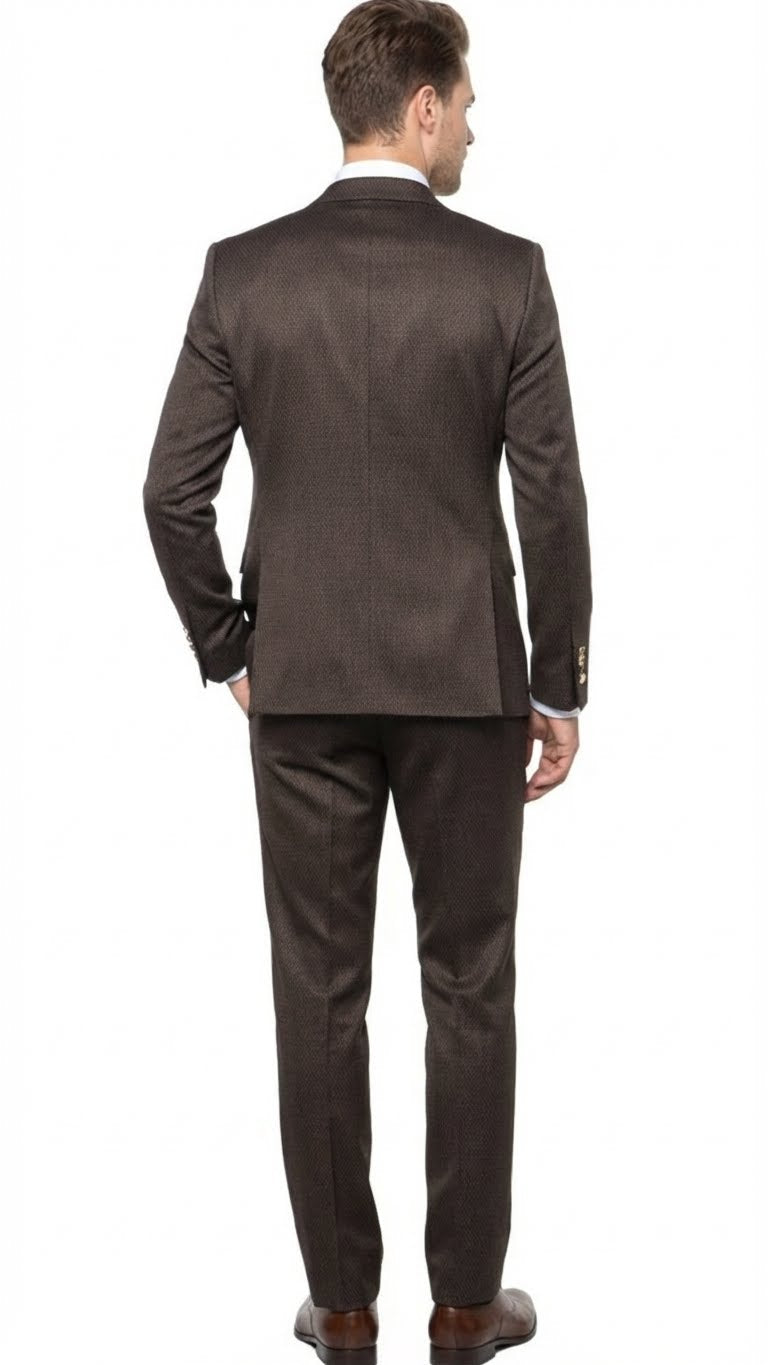 Men’s Chocolate Brown Textured 3-Piece Suit - Luxury Double-Breasted Vest Formal Set by USA Men's Outlet