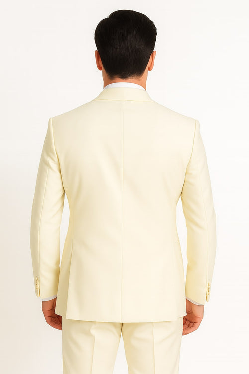 Mens Off-White Double Breasted Tuxedo Jacket with Shawl Lapel | Formal Wedding Suit in Ivory Cream Color