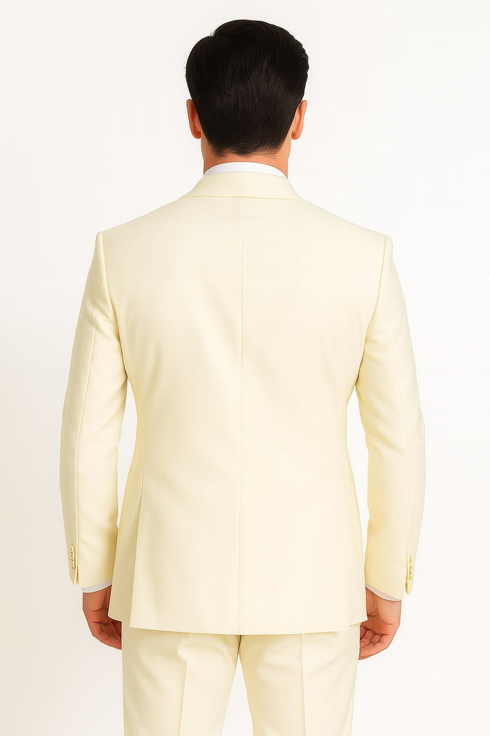 Mens Off-White Double Breasted Tuxedo Jacket with Shawl Lapel - Formal Wedding Suit in Ivory Cream Color by USA Men's Outlet