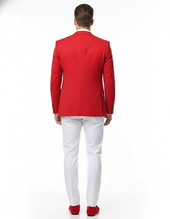 Mens Red Blazer and White Pants Set - Stylish Casual Dress Outfit For New Year Holiday and Christmas Suit by USA Men's Outlet