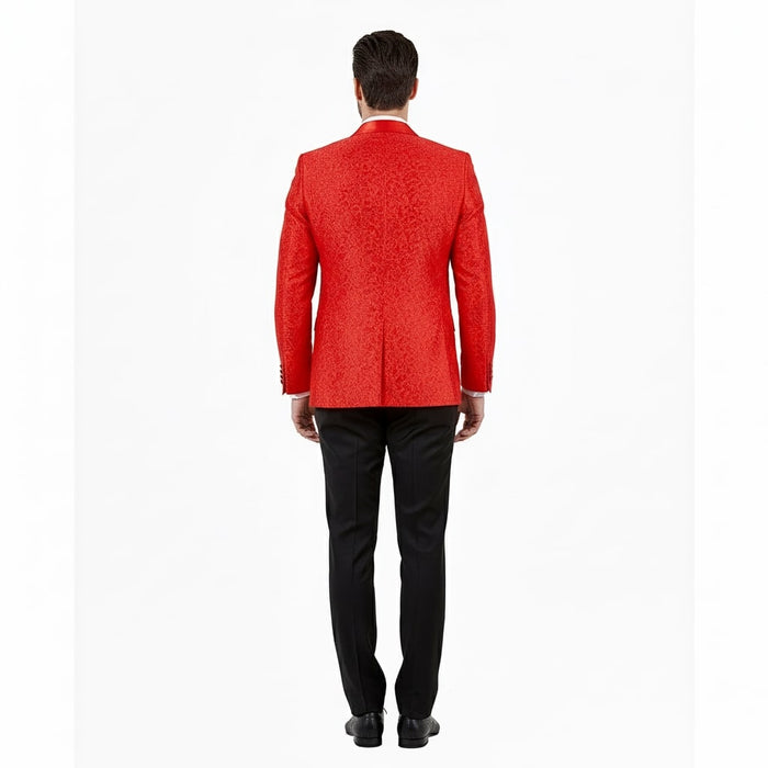 Big and Tall Mens Red Paisley Tuxedo Jacket - Satin Shawl Lapel Blazer with Bow Tie - Christmas Jacket by USA Men's Outlet