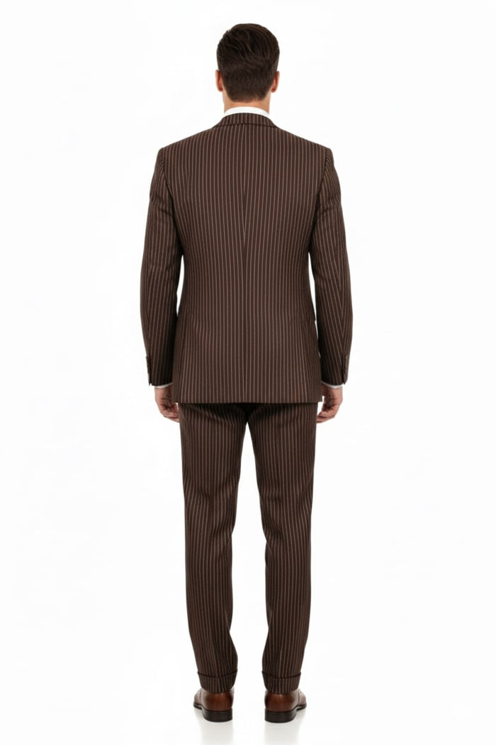 Men’s Brown Pinstripe 3-Piece Suits - Classic Business and Formal Wear with Vest by USA Men's Outlet