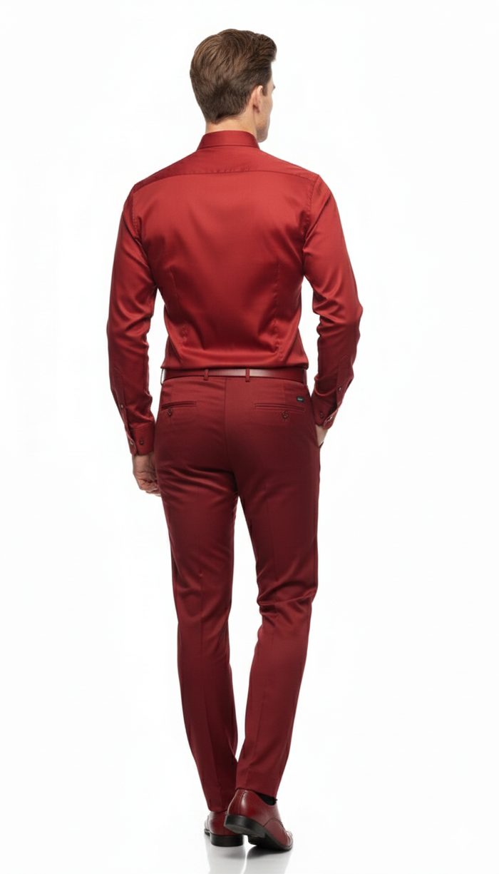 Men’s Red Satin Dress Shirt - Luxury Long Sleeve Formal Shirt for Parties, Weddings, and Business Wear by USA Men's Outlet
