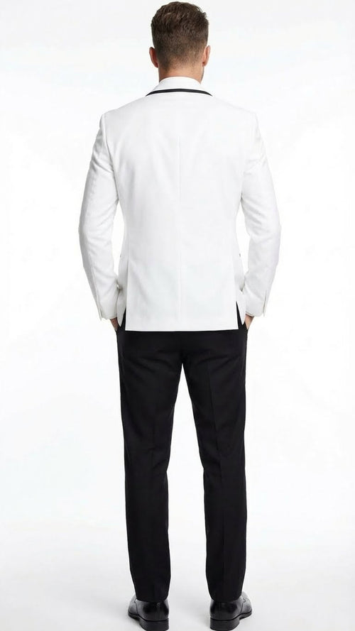 Men’s White Blazer with Black Trim - Wedding and Party Formal Blazer Jacket - White Tuxedo Prom Jacket by USA Men's Outlet