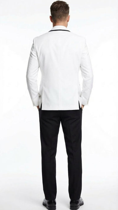 Men’s White Blazer with Black Trim - Wedding and Party Formal Blazer Jacket - White Tuxedo Prom Jacket by USA Men's Outlet