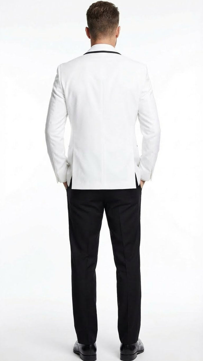 Men’s White Blazer with Black Trim - Wedding and Party Formal Blazer Jacket - White Tuxedo Prom Jacket by USA Men's Outlet