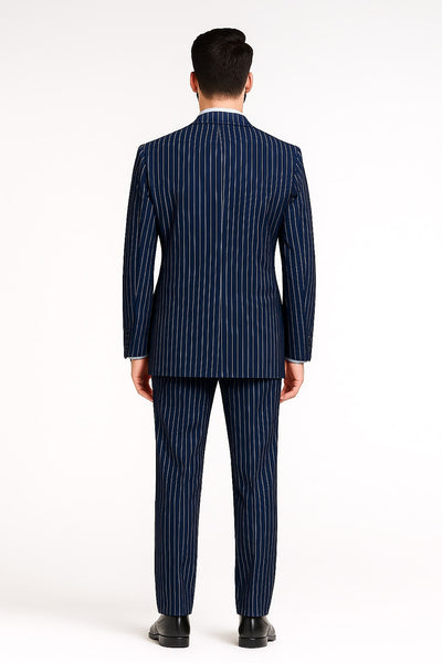 Mens Royal Blue Pinstripe Double-Breasted Suit – 6-Button Classic Vintage Gangster Style in Indigo Cobalt Blue  Pinstripe Color