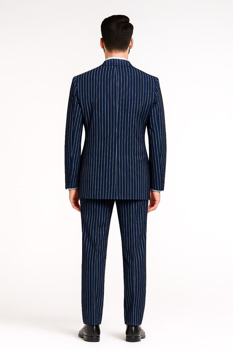 Mens Royal Blue Pinstripe Double-Breasted Suit – 6-Button Classic Vintage Gangster Style in Indigo Cobalt Blue  Pinstripe Color