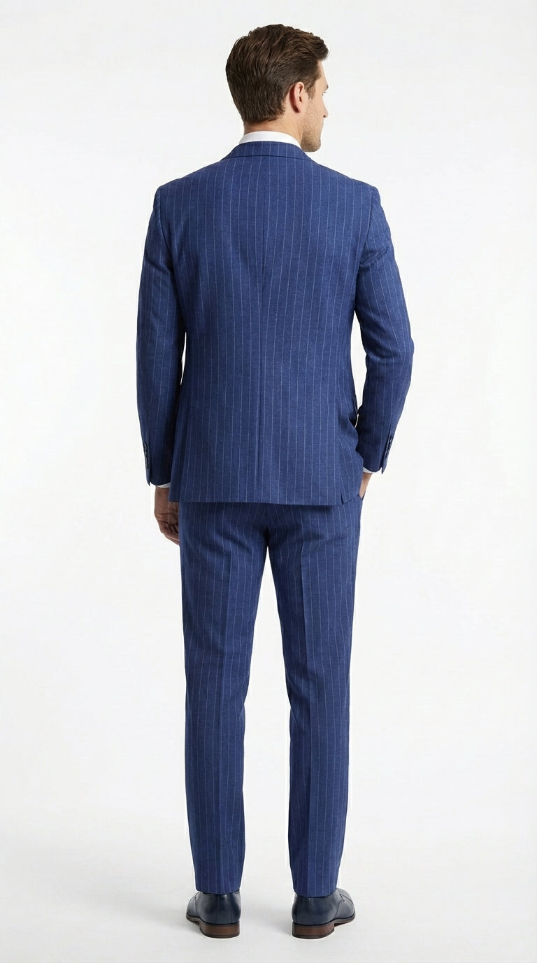 Men’s Cobalt Blue 3 Piece Suit – Indigo Light Blue Pinstripe Formal Suit with Vest for Wedding, Business Modern Fit Two buttons