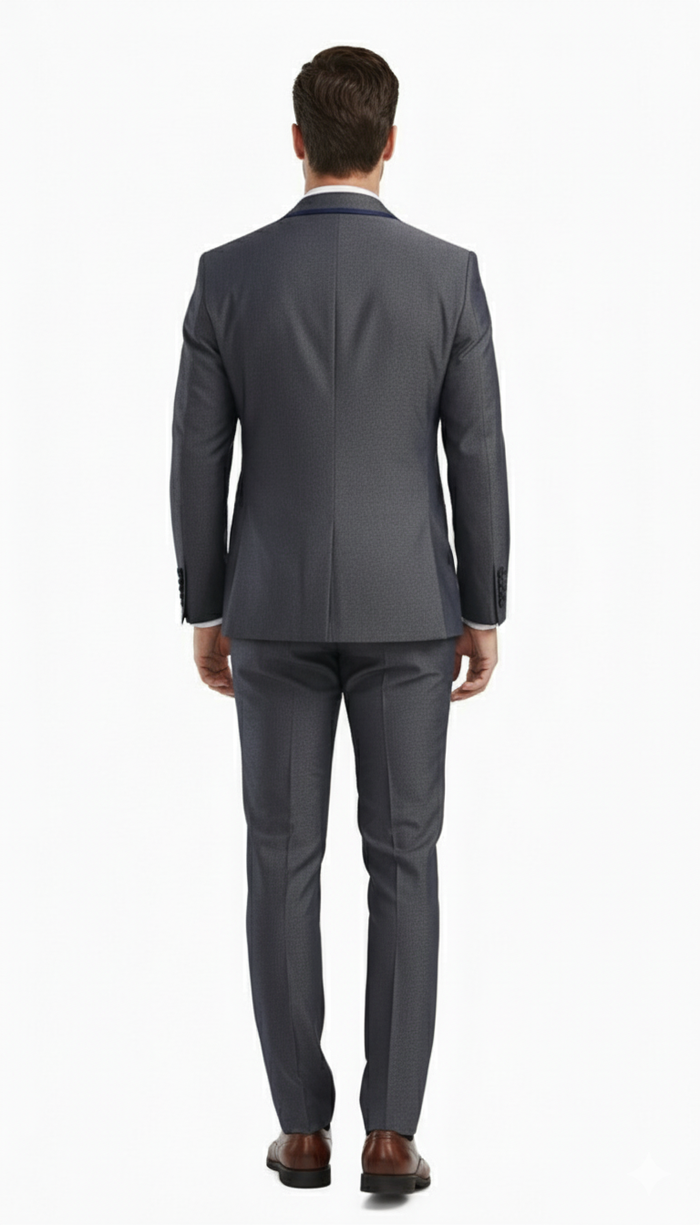Men’s Charcoal Gray with blue Trim Slim Fit 3-Piece Suit - Modern Wedding and Business Formal Tuxedo Set by USA Men's Outlet
