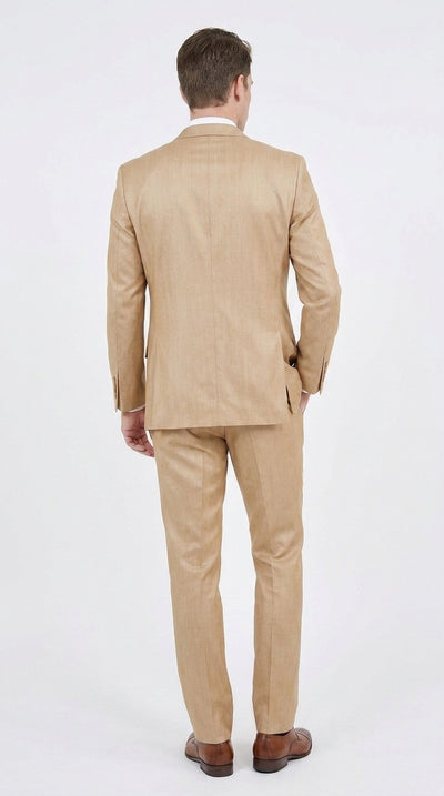 Men’s Camel Khaki Bronze Sharkskin 3-Piece Suit – Modern Wedding, Business and Formal Suit with Matching Vest