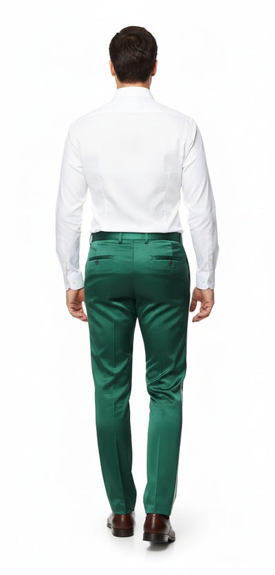 Men's Emerald Green Satin Slim Fit Dress Pants – Shiny Formal Party and Wedding Trousers