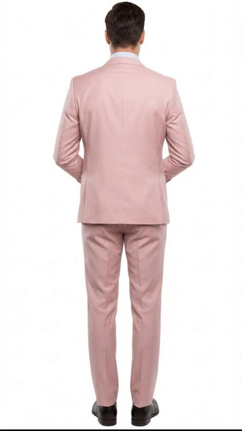 Men’s Blush Pink and Gold Three-Piece Suit - Tailored Fit Formal Wedding, Vested Suit By Rossiman USA Men's Outlet