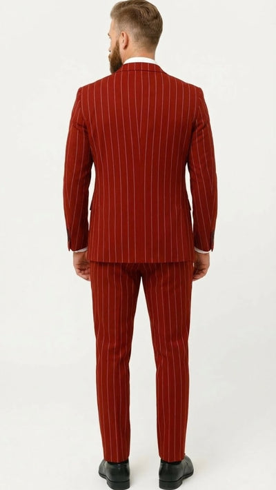 Men’s Red Pinstripe Suit – Stripe Two-Button Vested Suit 2 Buttons