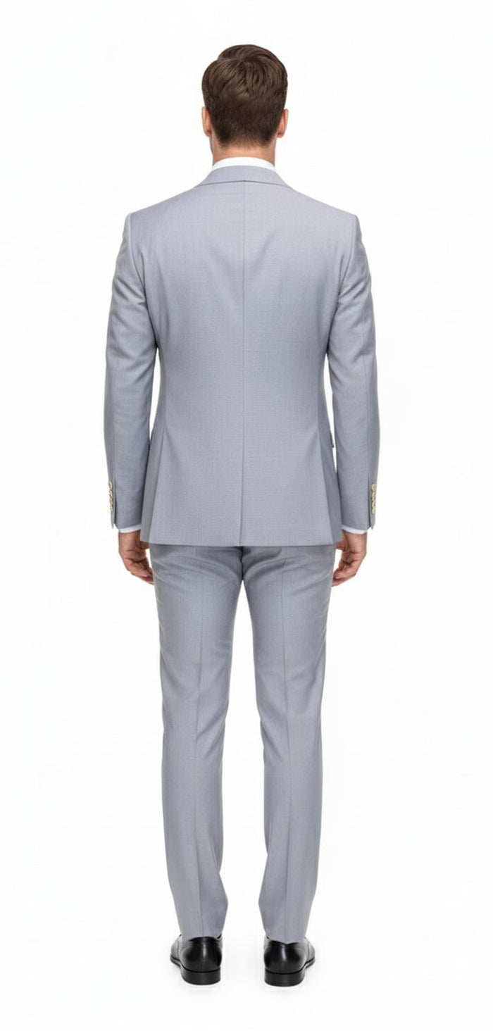 Mens Silver Grey Double-Breasted 3-Piece Suit - Classic Tailored Fit with Peak Lapel and Gold Buttons for Weddings, Church and Formal Events by USA Men's Outlet