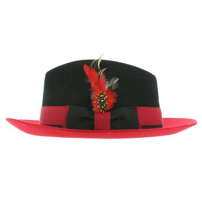Black & Red Puck Trilby Two Tone Crushable Trilby Hat by Ferrecci