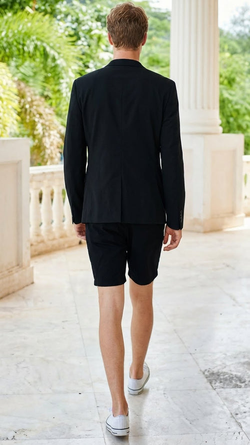 Men’s Black Summer Business Suit with Shorts Pants Set by USA Men's Outlet