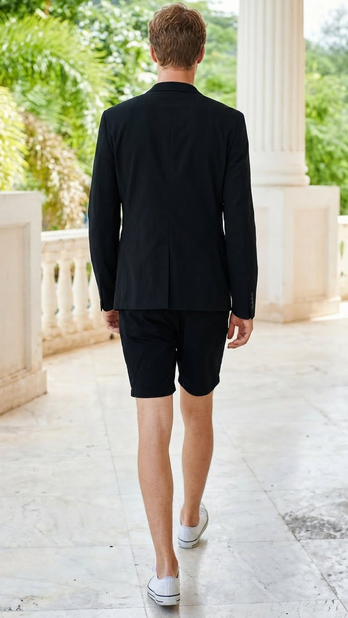 Men’s Black Summer Business Suit with Shorts Pants Set by USA Men's Outlet
