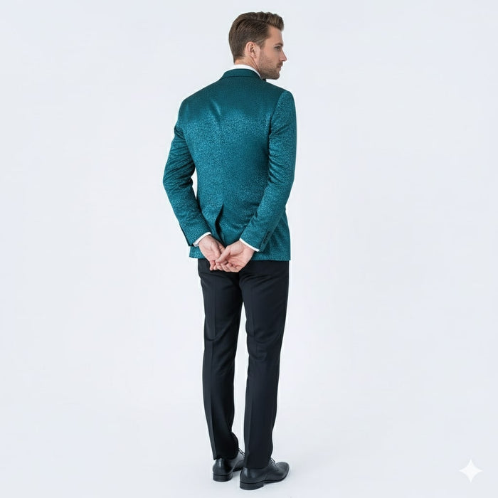 Mens Teal Blue Paisley Tuxedo Jacket - Elegant Shawl Lapel Dinner Blazer for Weddings, Prom and Formal Events - Greenish Blue | USA Men's Outlet