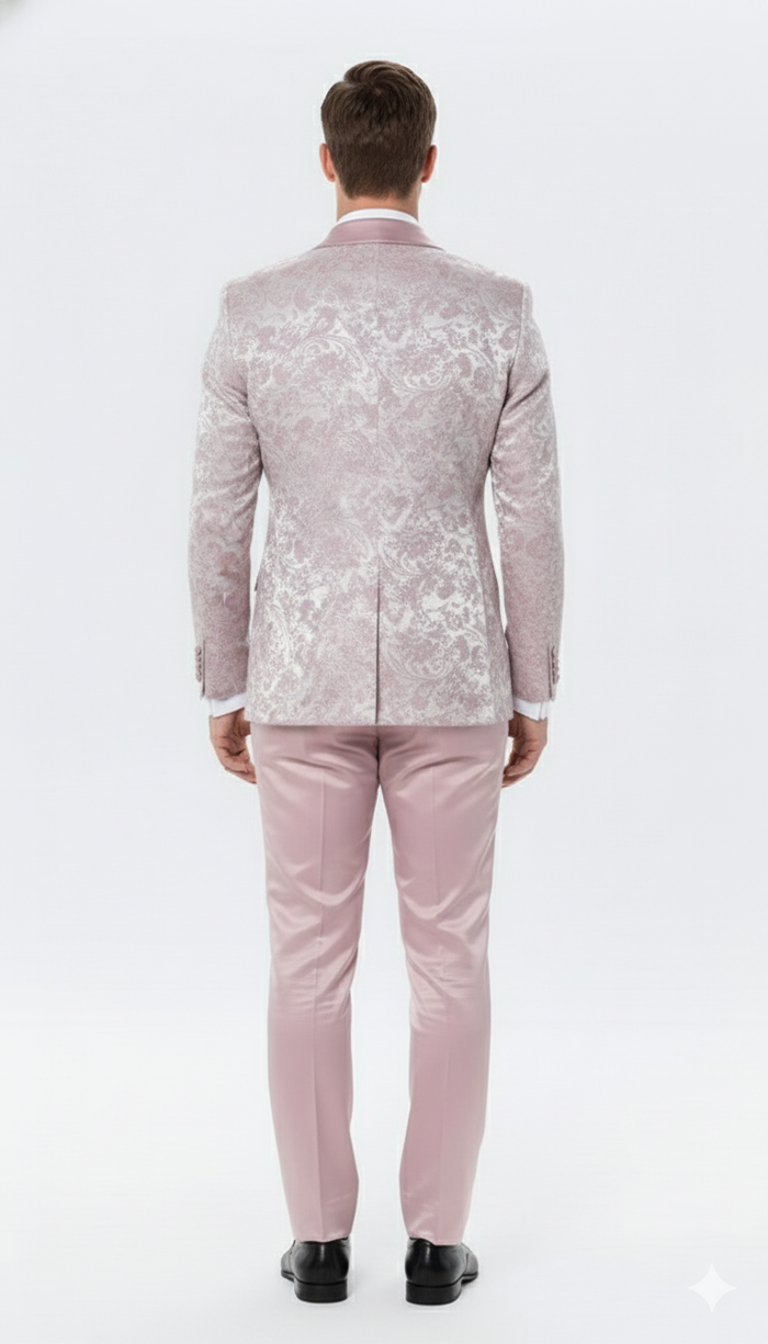 Men’s Light Pink Dusty Rose - Floral Tuxedo Suit - Luxury Satin Shawl Lapel 3-Piece Formal Wedding and Prom Suit in Blush Mauve color USA Men's Outlet