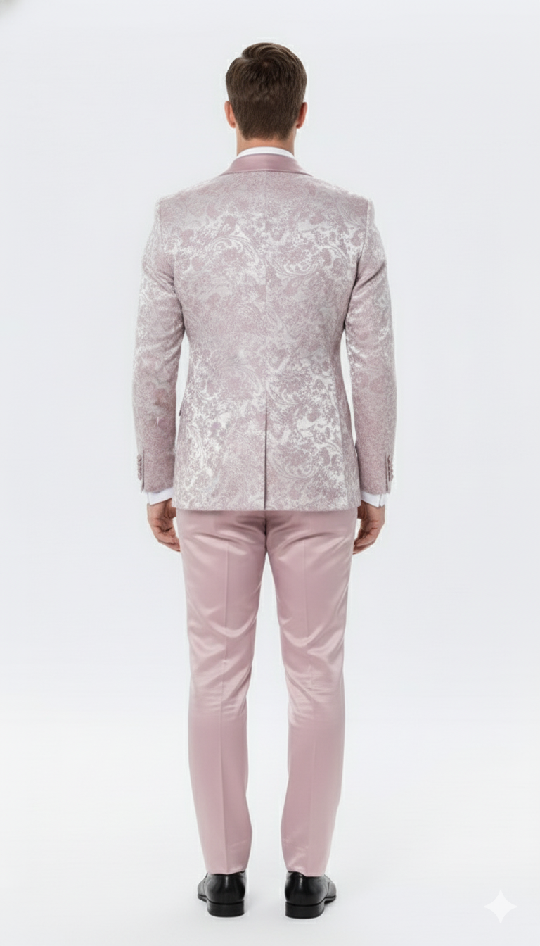 Men’s Light Pink Dusty Rose - Floral Tuxedo Suit - Luxury Satin Shawl Lapel 3-Piece Formal Wedding and Prom Suit in Blush Mauve color USA Men's Outlet